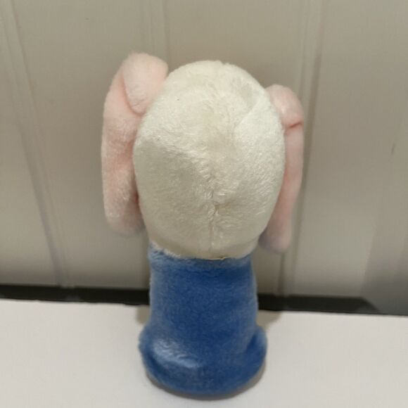 Elephant Rattle Plush Handle 7" Stuffed Vintage Blue White Eden Toys - Picture 8 of 9